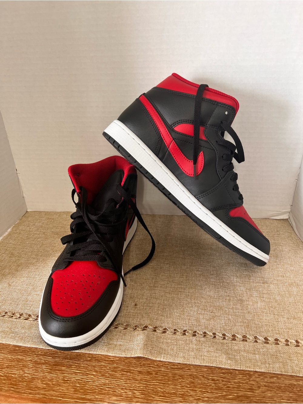 Red and Black Jordan Mid 1. Size 10.5